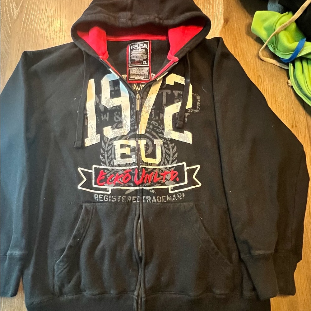 Ecko Unlimited Black and Red Graphic Hoodie